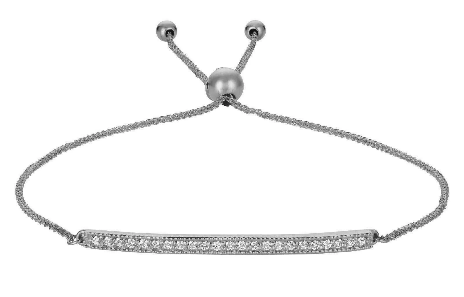 0.20 Carat Natural Diamond Bolo Bar Bracelet G SI 14K White Gold 7'' adjustable