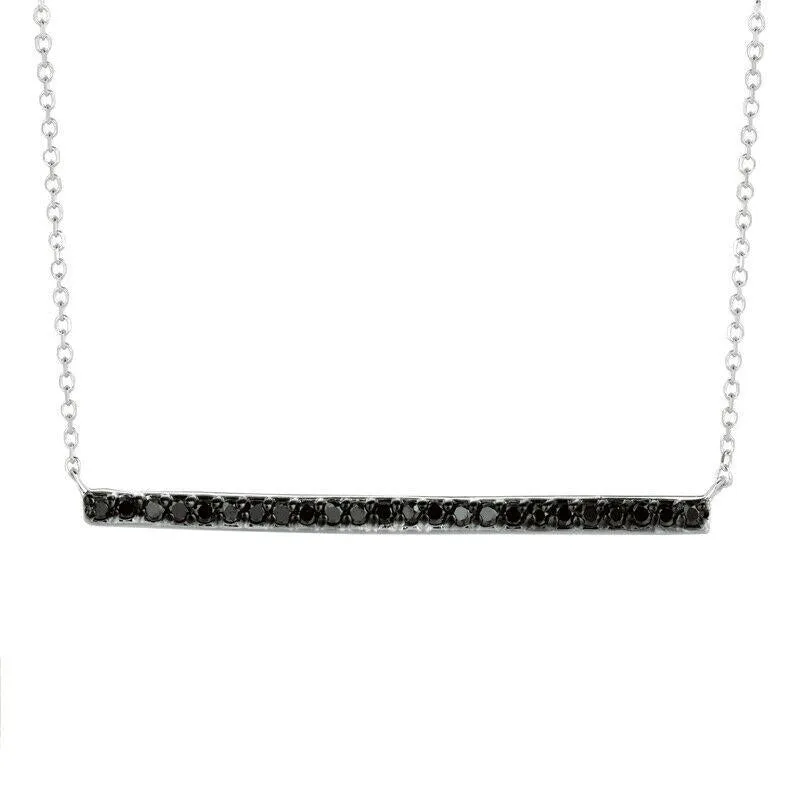 0.25 Ct Black and White Diamond Bar Necklace 14K White Gold 18'' chain