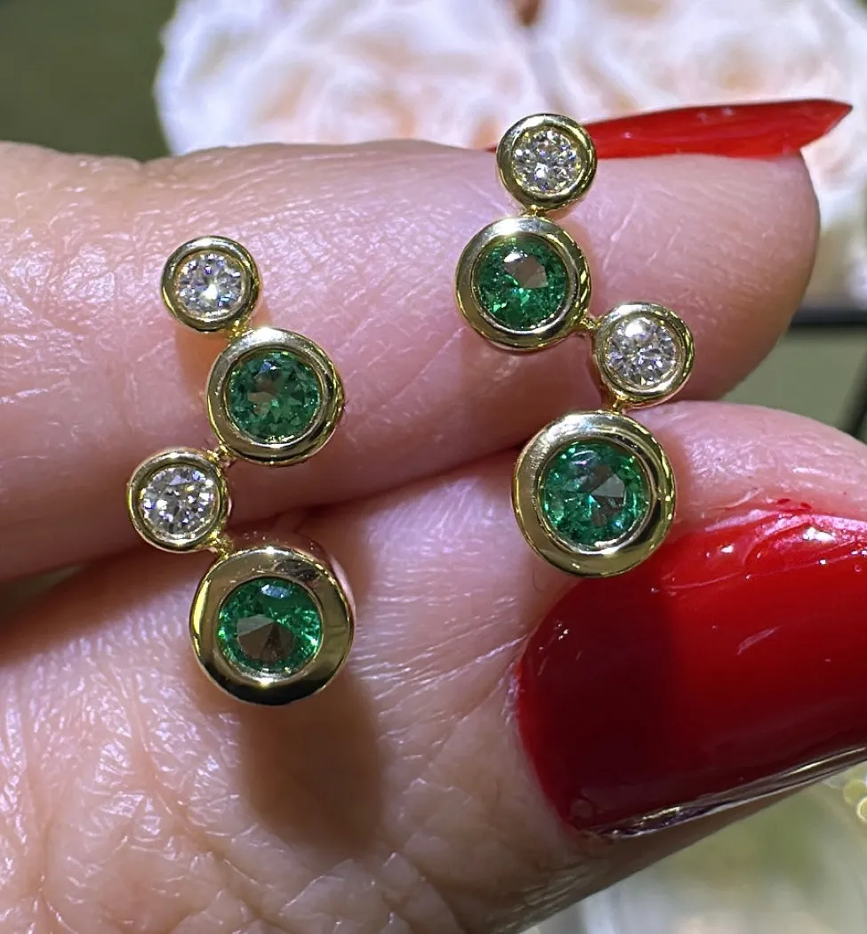 0.29carat Green Emerald and Diamond Climber Earrings