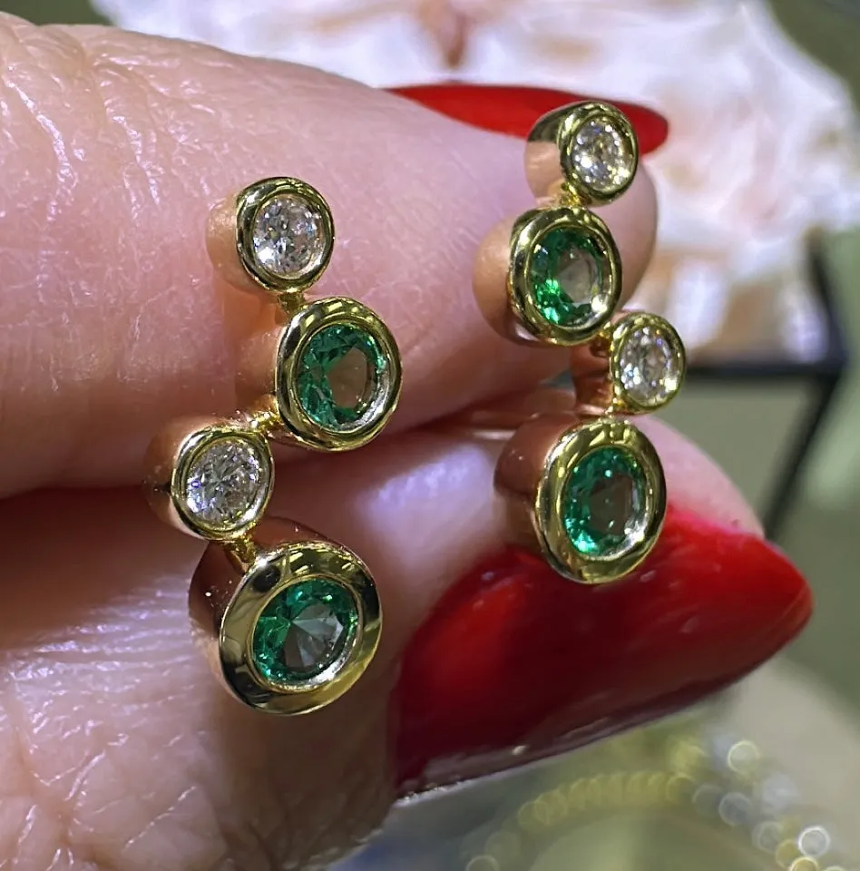 0.29carat Green Emerald and Diamond Climber Earrings