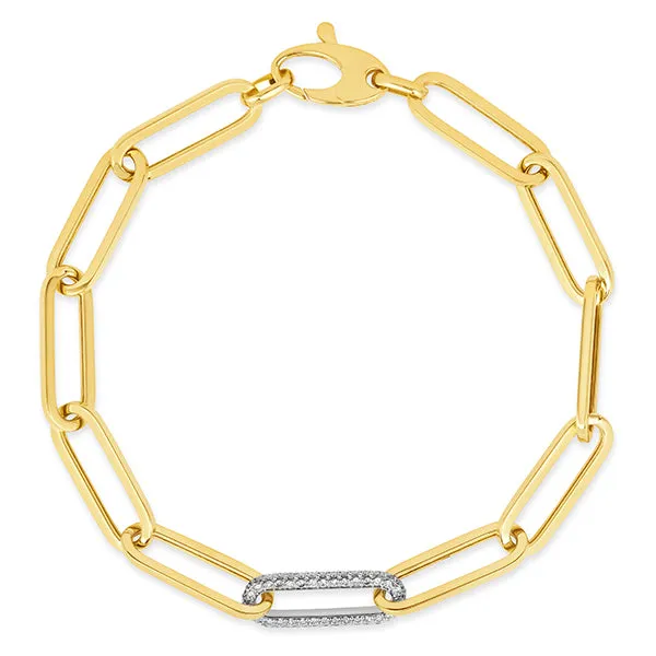 0.50 Carat Natural Diamond Paper Clip Bracelet G SI 14K Yellow Gold 7''
