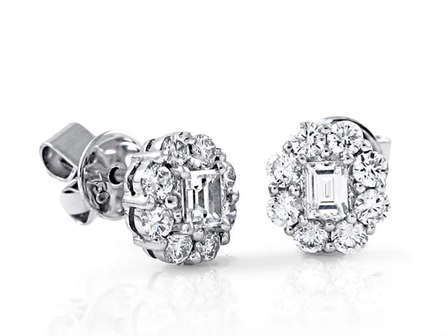 0.94CT T.W. Diamond Emerald Cut Halo Studs
