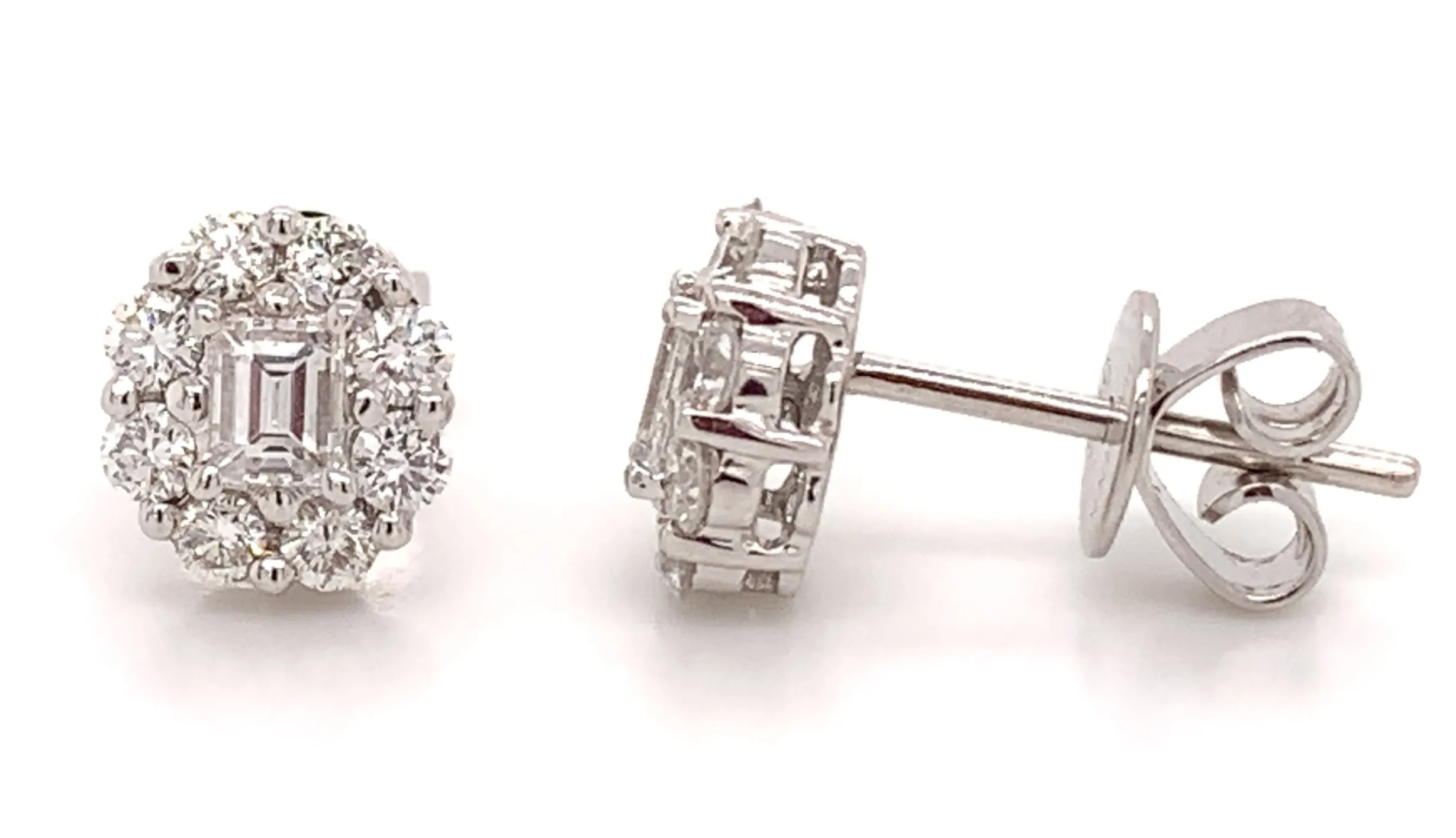 0.94CT T.W. Diamond Emerald Cut Halo Studs