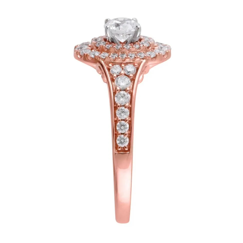 1 Cttw Diamond Double Oval Frame Engagement Ring in 14K Rose Gold (1 Ct, I-I2)