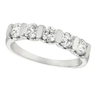 1.00 Carat 5 Stone Natural Diamond Ring Band G SI 14K White Gold