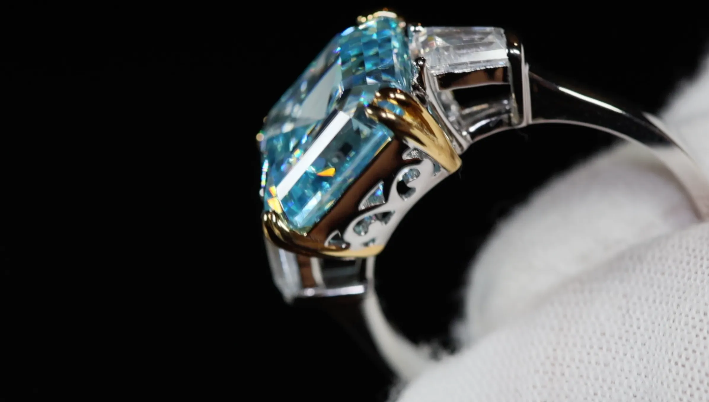 10.00ct Blue Diamond Ring | Silver Blue Asscher Cut Diamond Ring