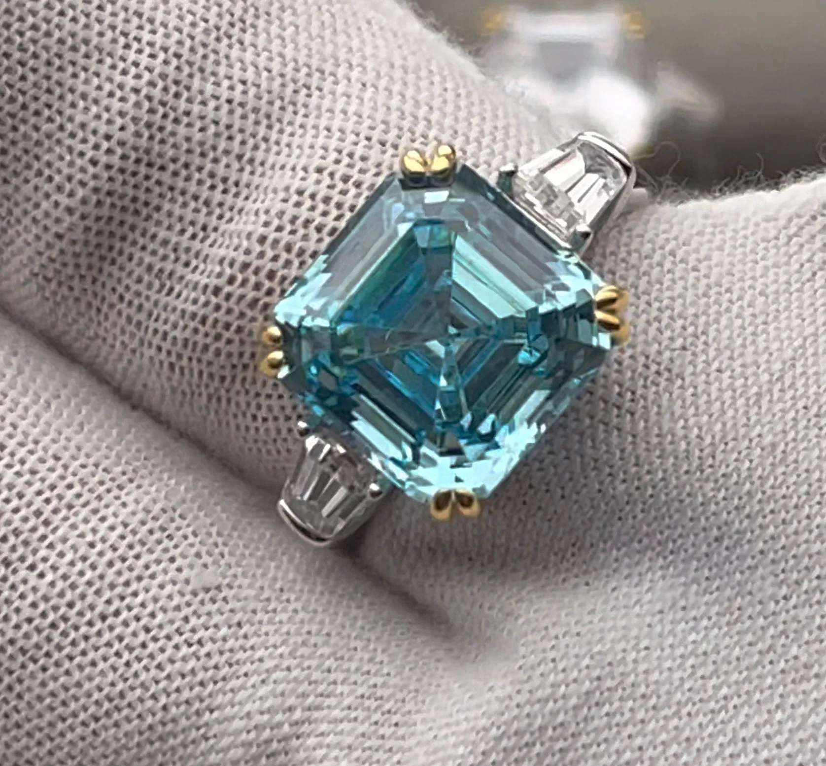 10.00ct Blue Diamond Ring | Silver Blue Asscher Cut Diamond Ring
