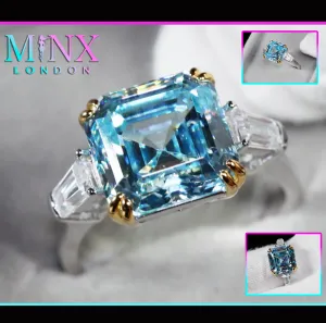10.00ct Blue Diamond Ring | Silver Blue Asscher Cut Diamond Ring