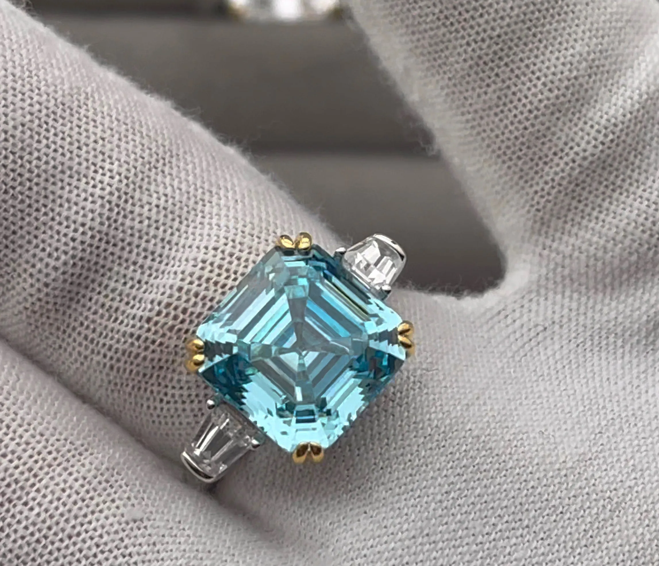 10.00ct Blue Diamond Ring | Silver Blue Asscher Cut Diamond Ring