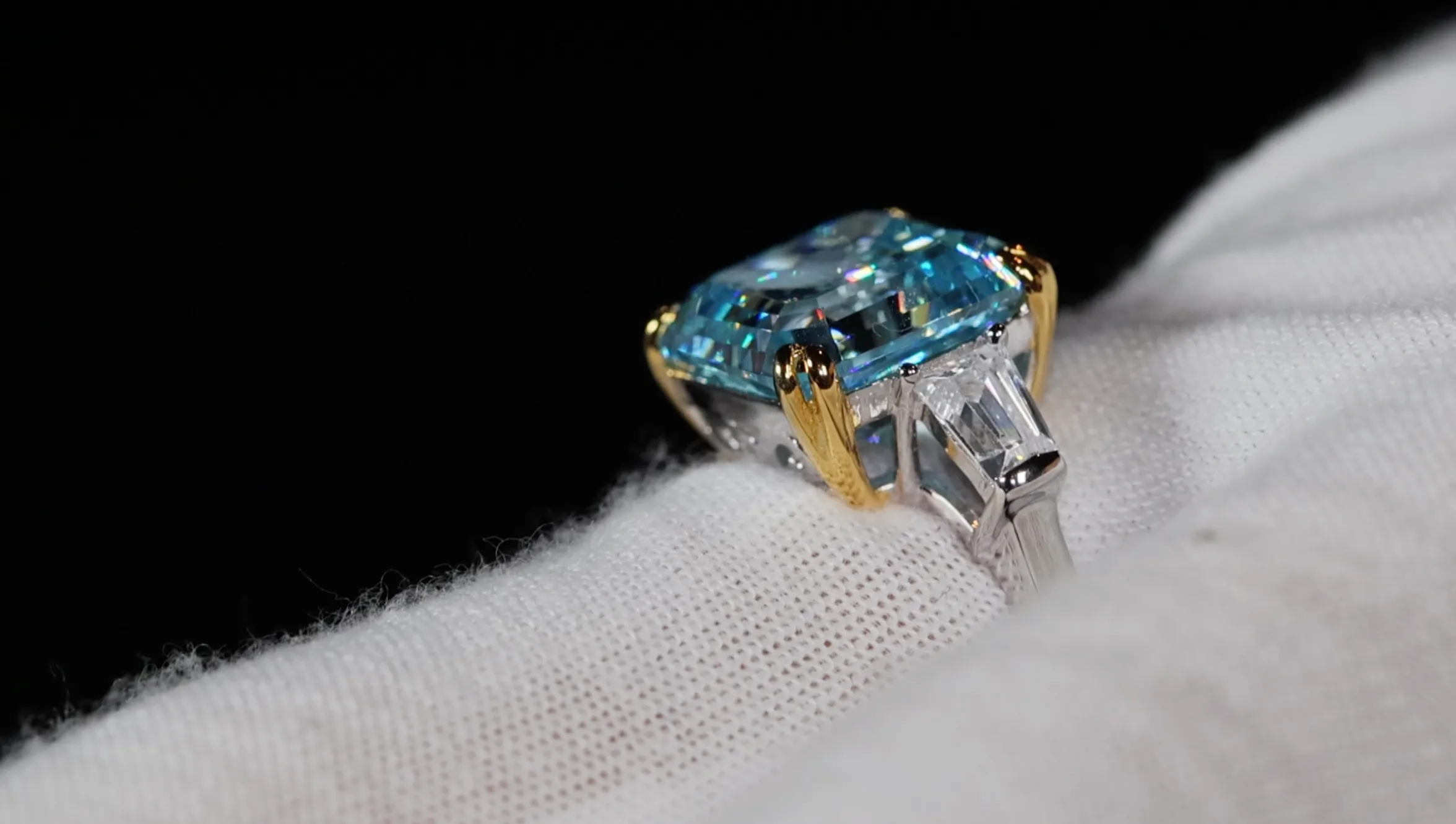 10.00ct Blue Diamond Ring | Silver Blue Asscher Cut Diamond Ring
