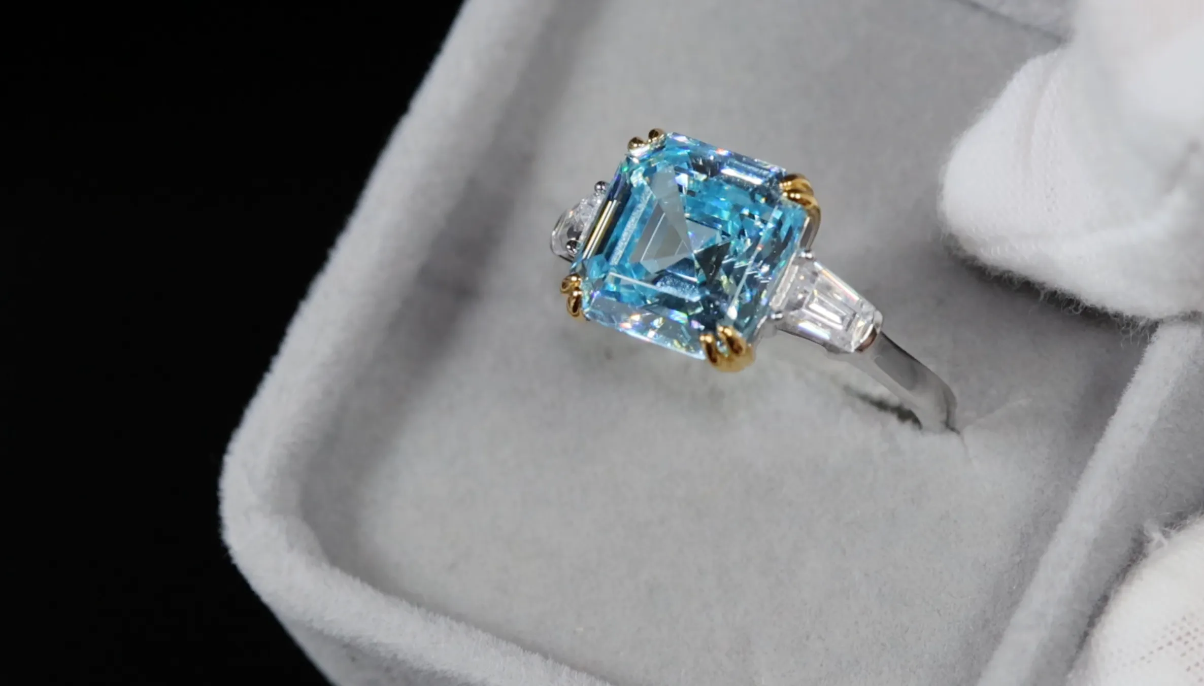 10.00ct Blue Diamond Ring | Silver Blue Asscher Cut Diamond Ring