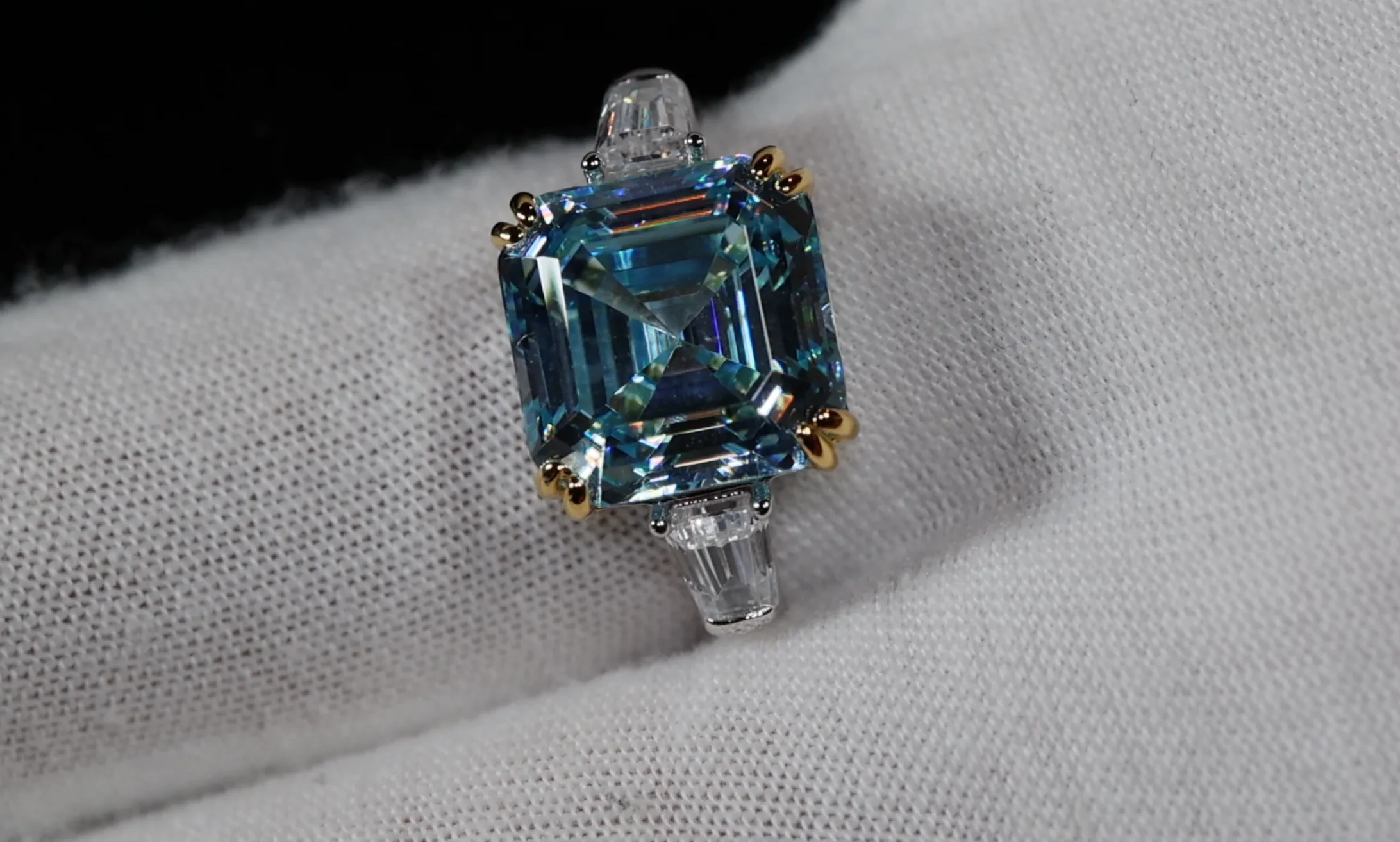10.00ct Blue Diamond Ring | Silver Blue Asscher Cut Diamond Ring