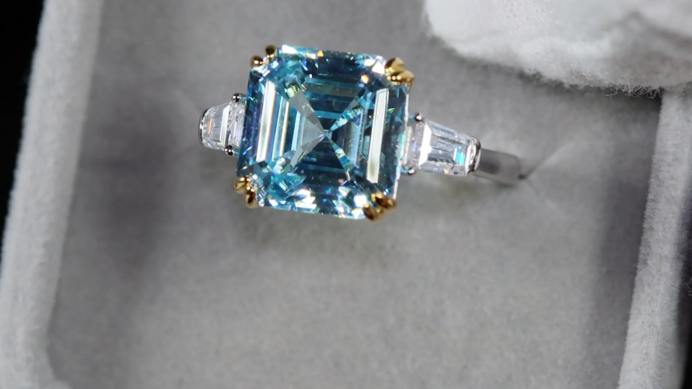 10.00ct Blue Diamond Ring | Silver Blue Asscher Cut Diamond Ring