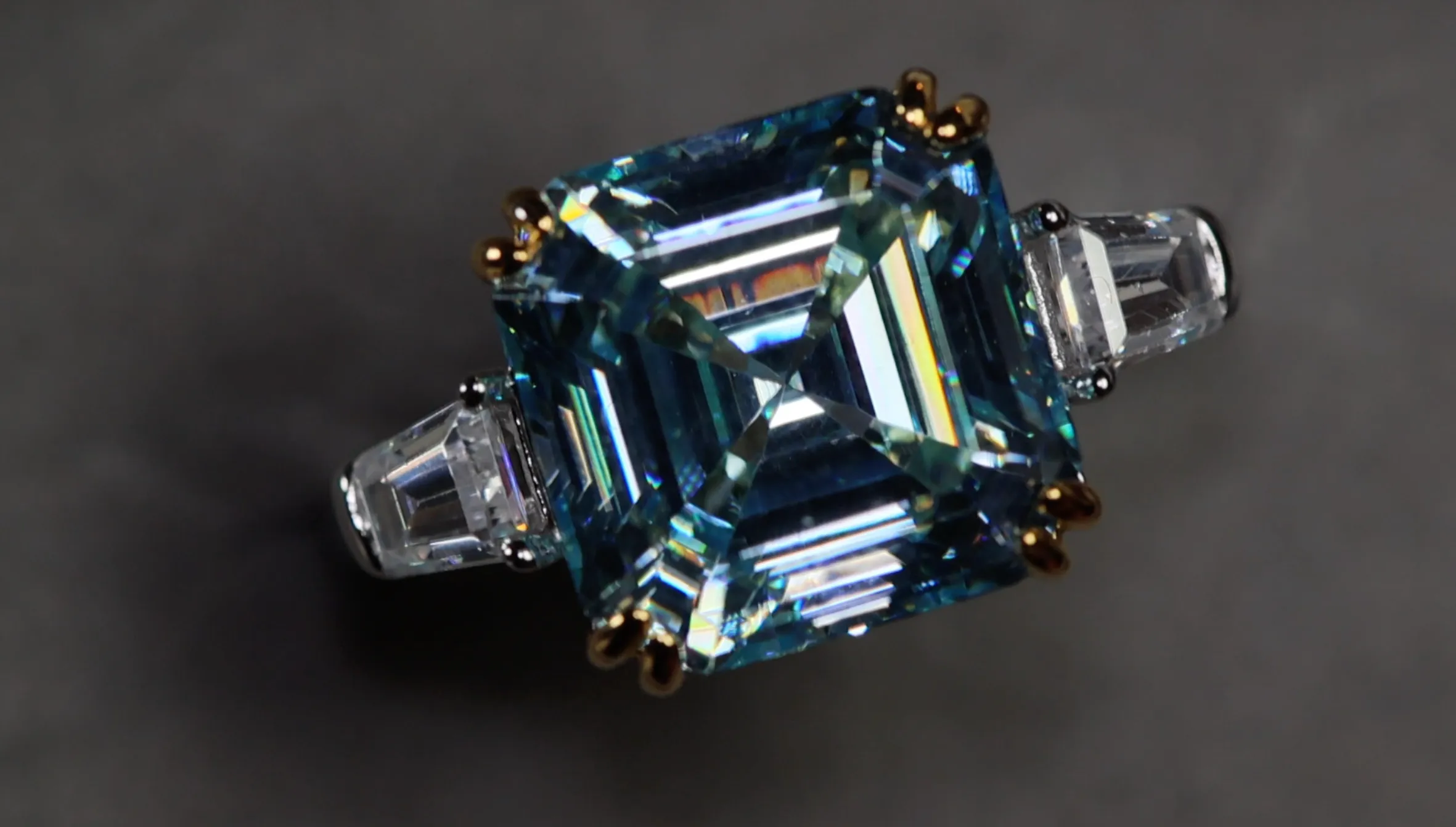 10.00ct Blue Diamond Ring | Silver Blue Asscher Cut Diamond Ring
