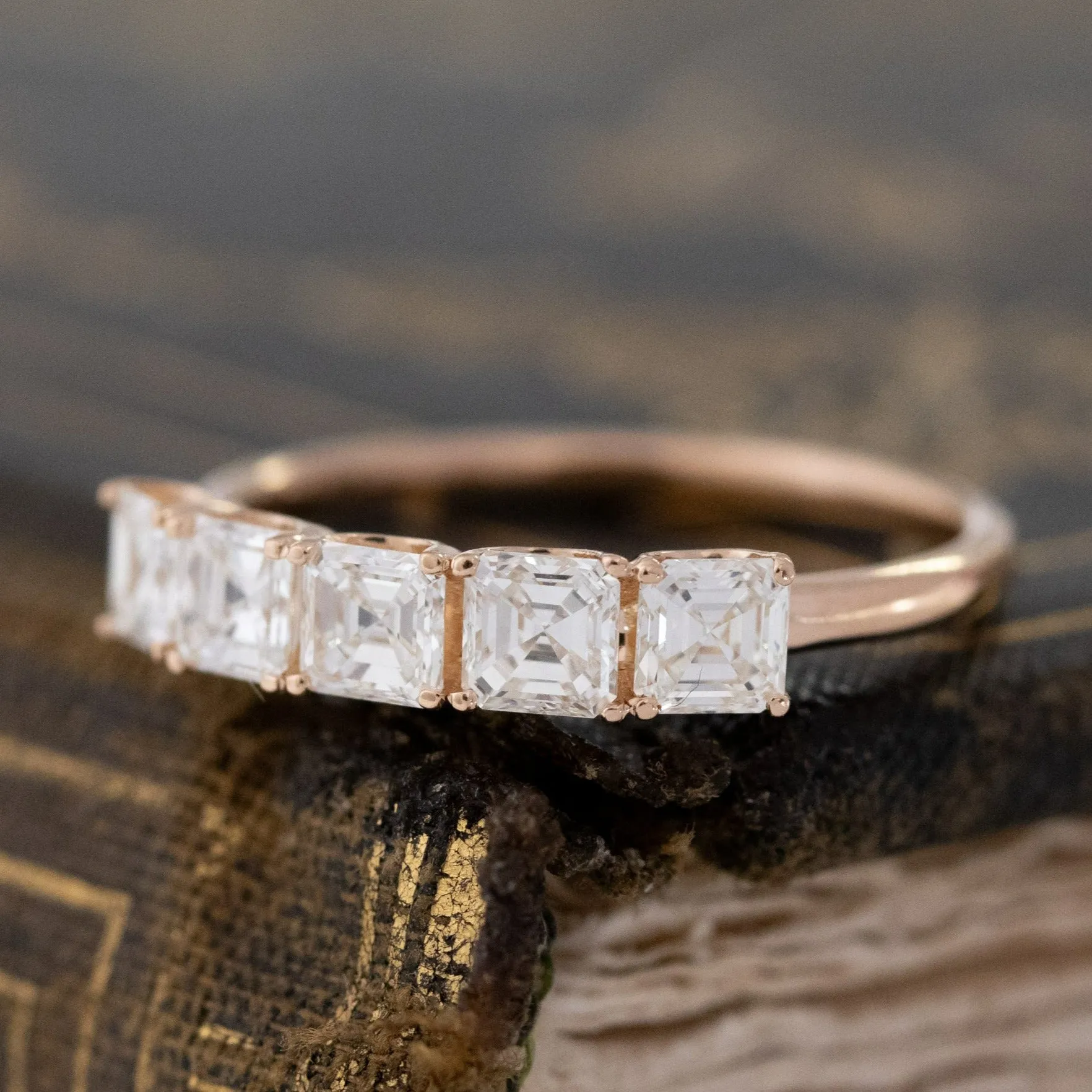 1.03ctw Asscher Cut Diamond 5-Stone Band