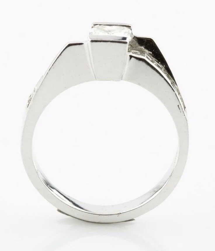 1.05 carat Radiant and Baguette Diamond 18k White Gold Engagement Ring Size 6