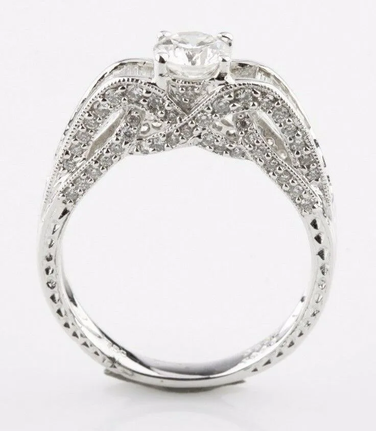 1.08 Carat Round Diamond Solitaire 18k White Gold Engagement Ring Size 6