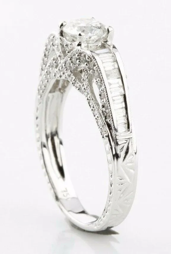 1.08 Carat Round Diamond Solitaire 18k White Gold Engagement Ring Size 6
