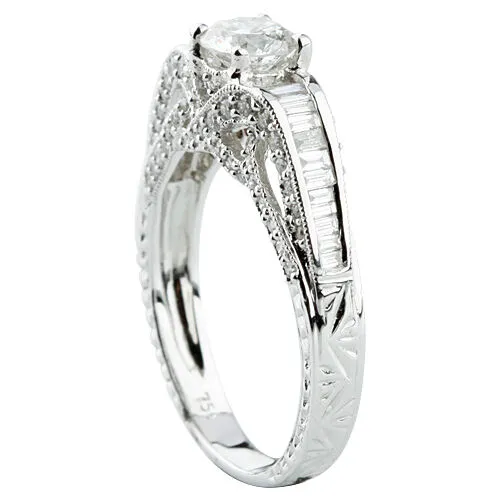 1.08 Carat Round Diamond Solitaire 18k White Gold Engagement Ring Size 6