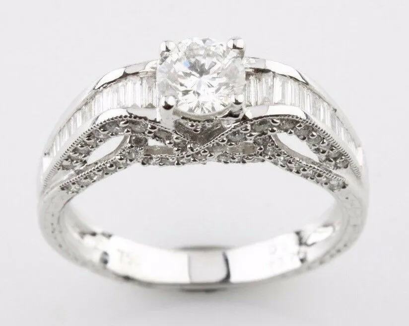 1.08 Carat Round Diamond Solitaire 18k White Gold Engagement Ring Size 6