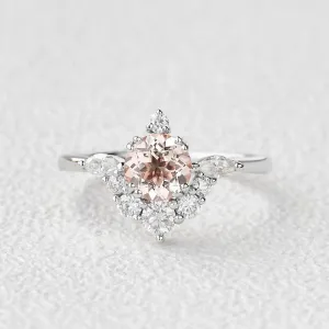 1.0ct Peachy Morganite Half Cluster Ring