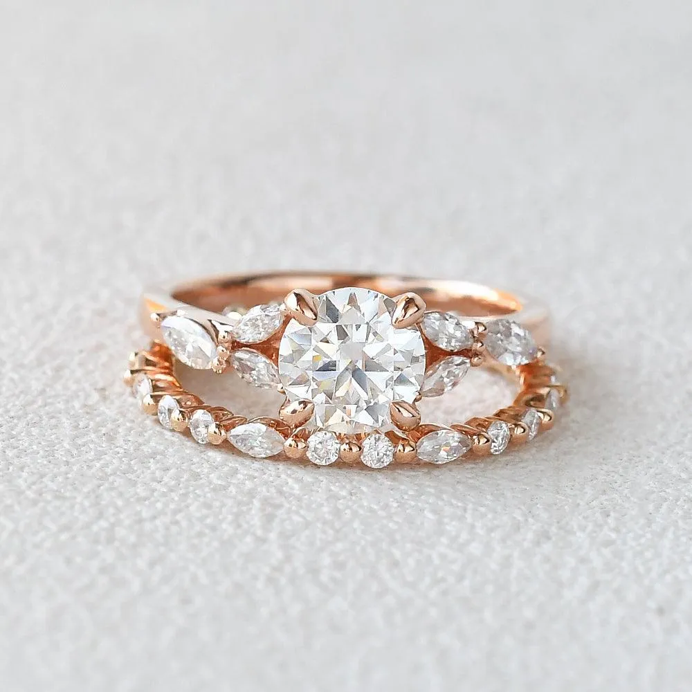 1.0ct Round Cut Moissanite Staccato Cluster Ring Set 2pcs