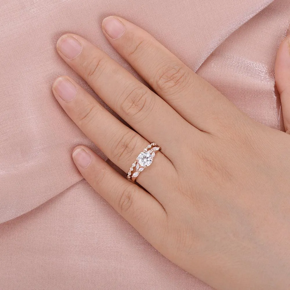 1.0ct Round Cut Moissanite Staccato Cluster Ring Set 2pcs