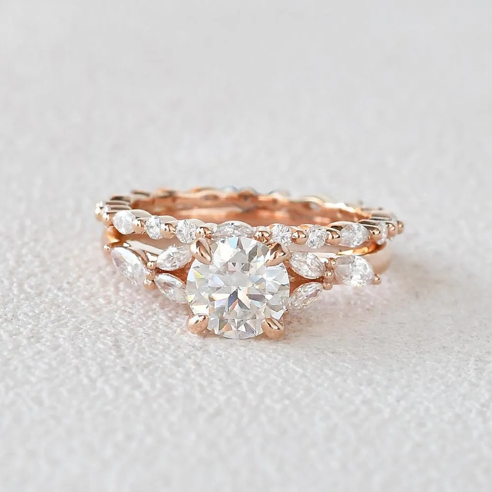 1.0ct Round Cut Moissanite Staccato Cluster Ring Set 2pcs
