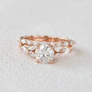 1.0ct Round Cut Moissanite Staccato Cluster Ring Set 2pcs