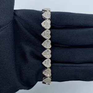 10K 9MM Heart Diamond Baguette Bracelet 7.5"