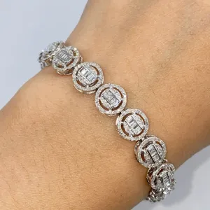 10K Halo Diamond Baguette Tennis Bracelet 8"