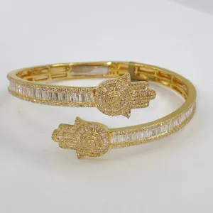 10K Hamsa Diamond Bangle Bracelet 6.5"