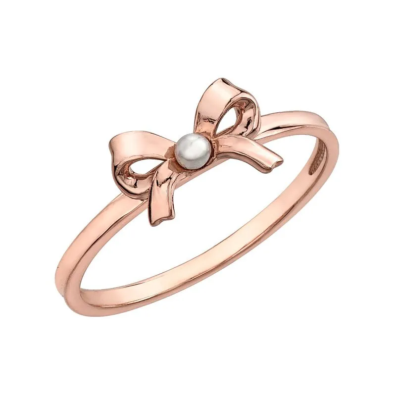 10K Rose Gold Bow (2mm) Pearl Ring