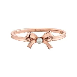 10K Rose Gold Bow (2mm) Pearl Ring
