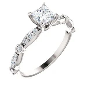 10K White 4.5x4.5 mm Square Cubic Zirconia & 1/5 CTW Diamond Engagement Ring