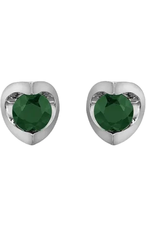 10K White Gold 4mm Emerald Earring