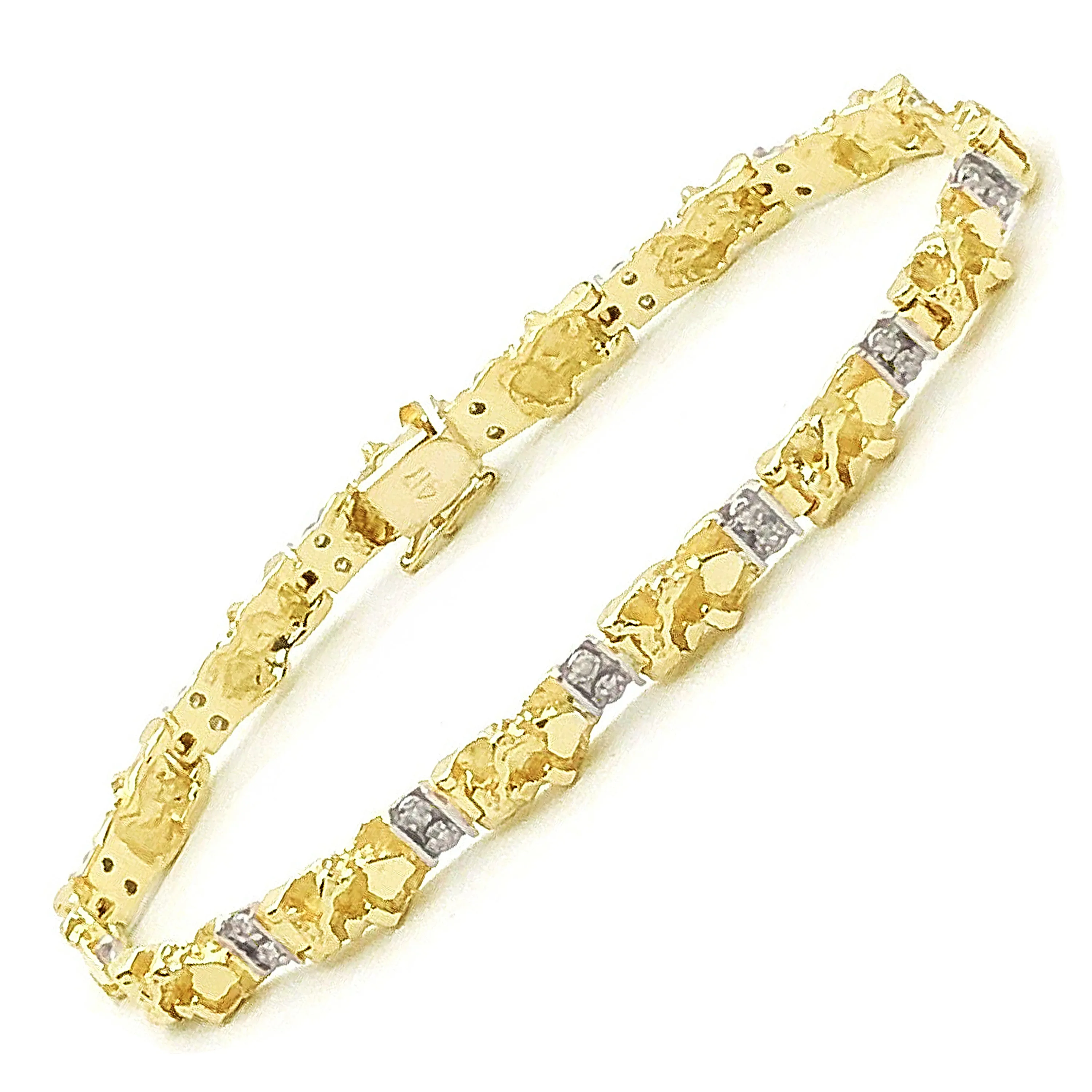 10k Yellow Gold Natural Round Diamond Nugget Bracelet 9.5" 6mm 19 grams