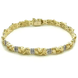 10k Yellow Gold Natural Round Diamond Nugget Bracelet 9.5" 6mm 19 grams