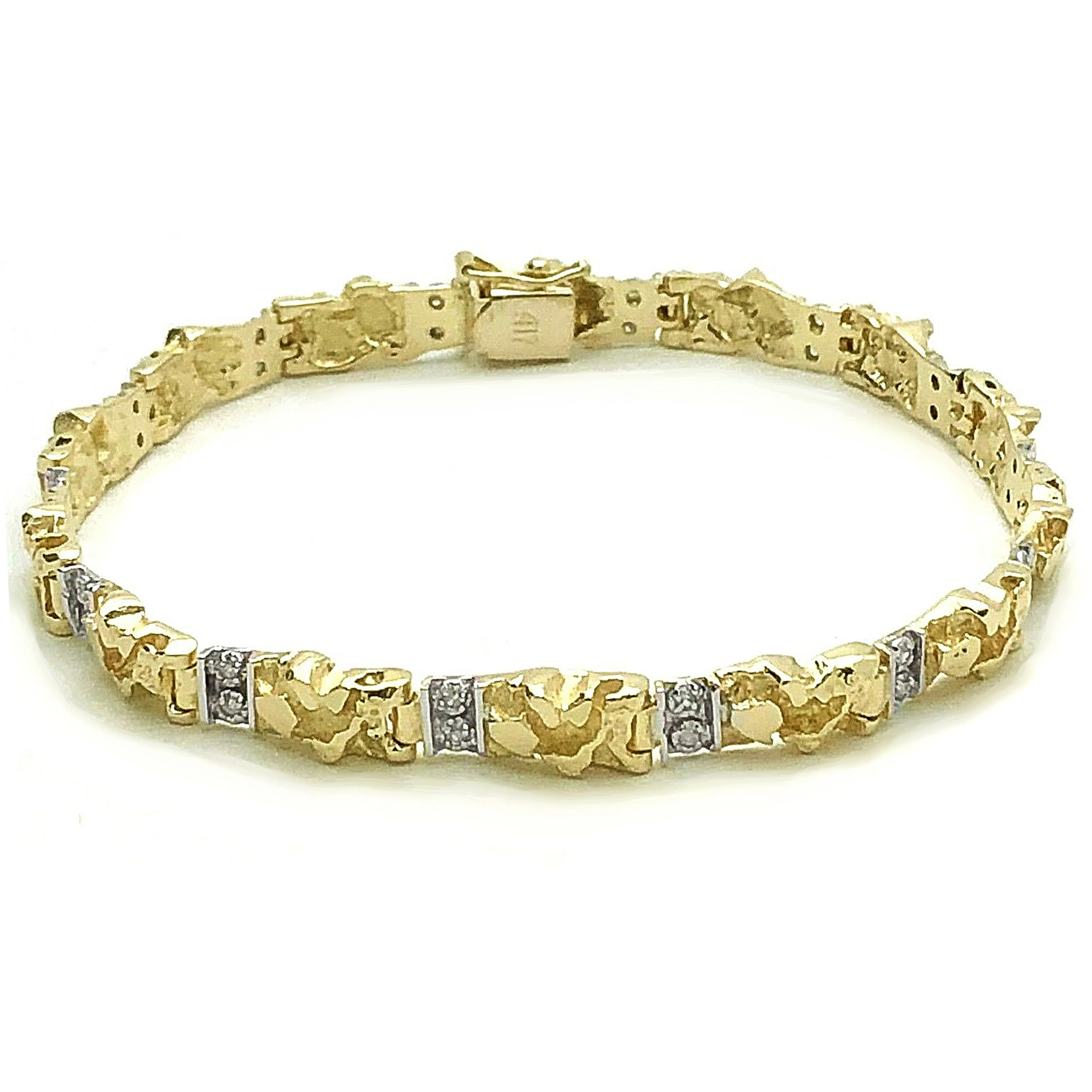 10k Yellow Gold Natural Round Diamond Nugget Bracelet 9.5" 6mm 19 grams