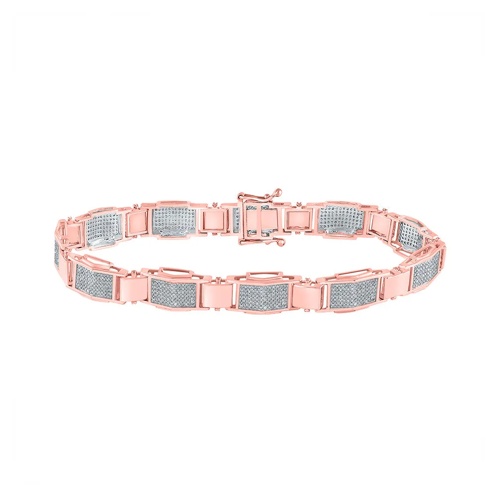 10kt Rose Gold Mens Round Diamond Link Bracelet 1-1/2 Cttw