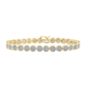 10kt Yellow Gold Mens Round Diamond Circle Button Link Bracelet 1 Cttw