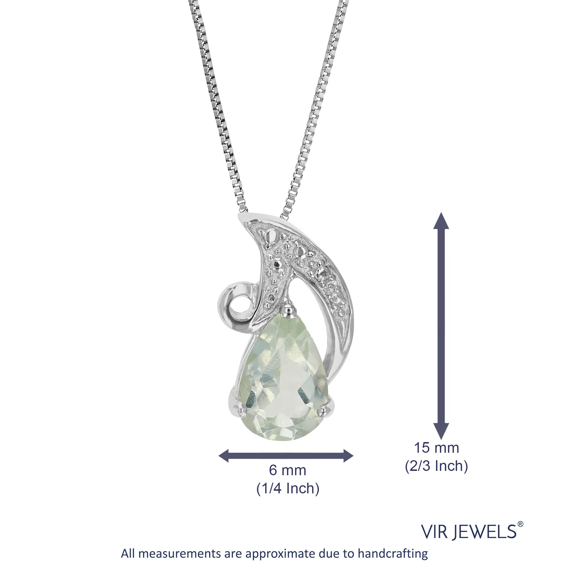 1.10 cttw Pendant Necklace, Green Amethyst Pear Shape Pendant Necklace for Women in .925 Sterling Silver with Rhodium, 18 Inch Chain, Prong Setting