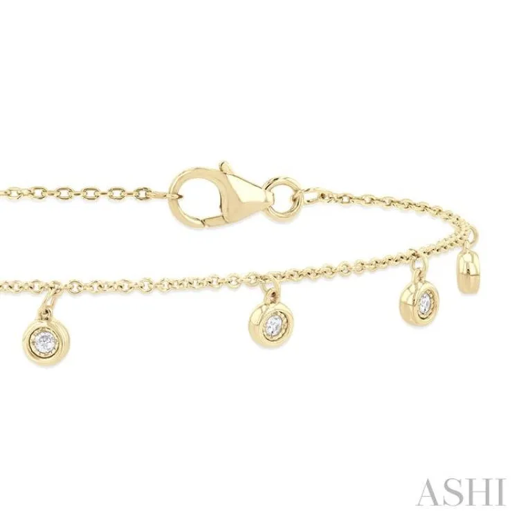 1/10 ctw Hanging Bezel Set Round Cut Diamond Station Bracelet in 10K Yellow Gold