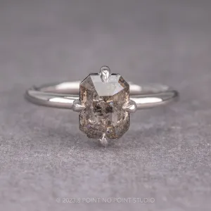 1.14 Carat Salt and Pepper Asscher Diamond Engagement Ring, Tulip Basket Setting, 14K White Gold
