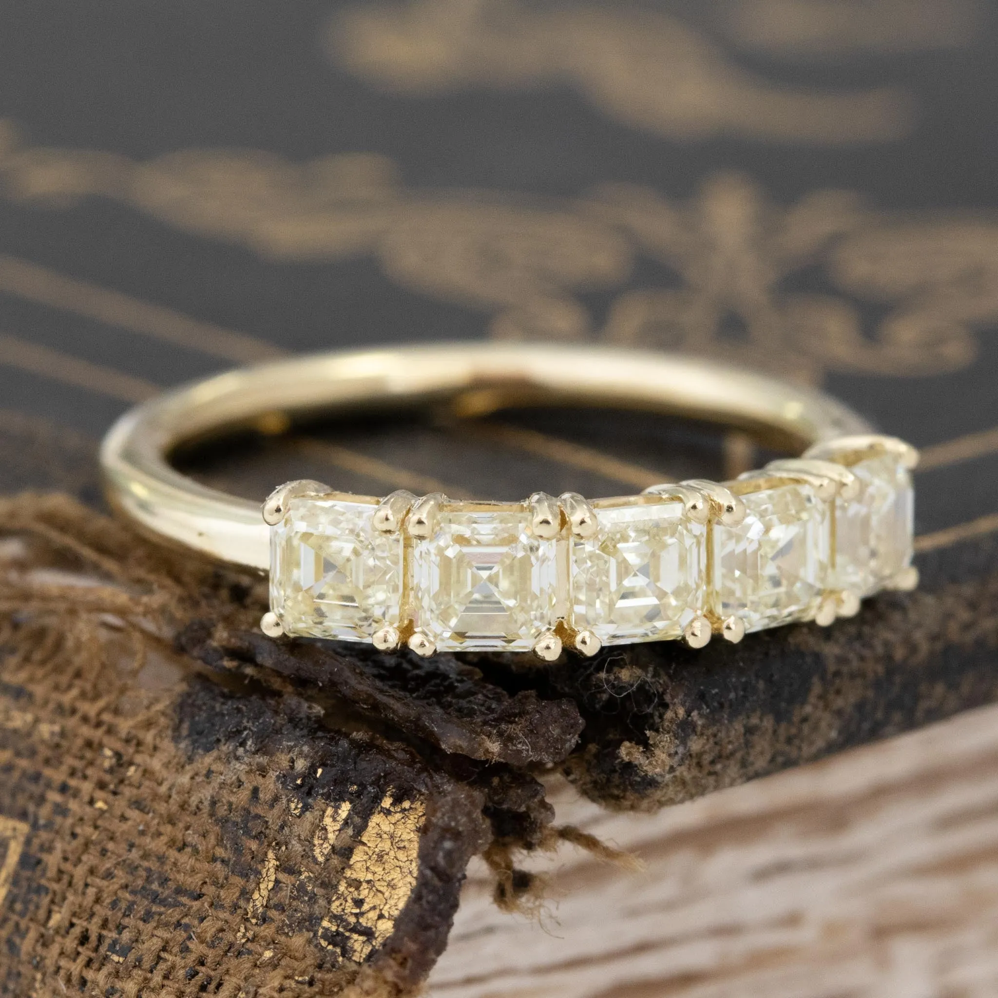 1.25ctw Fancy Yellow Asscher Cut Diamond 5-Stone Band