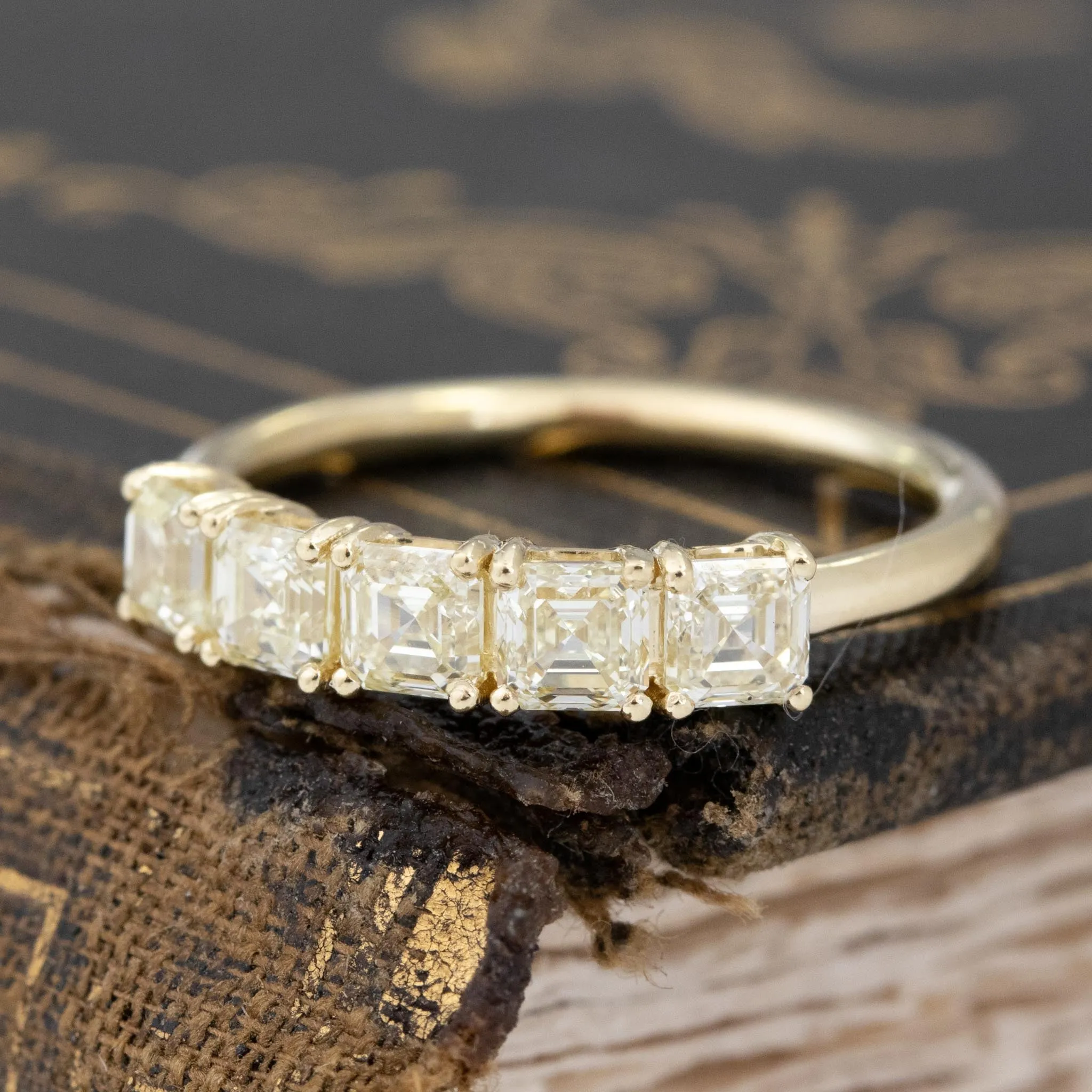 1.25ctw Fancy Yellow Asscher Cut Diamond 5-Stone Band