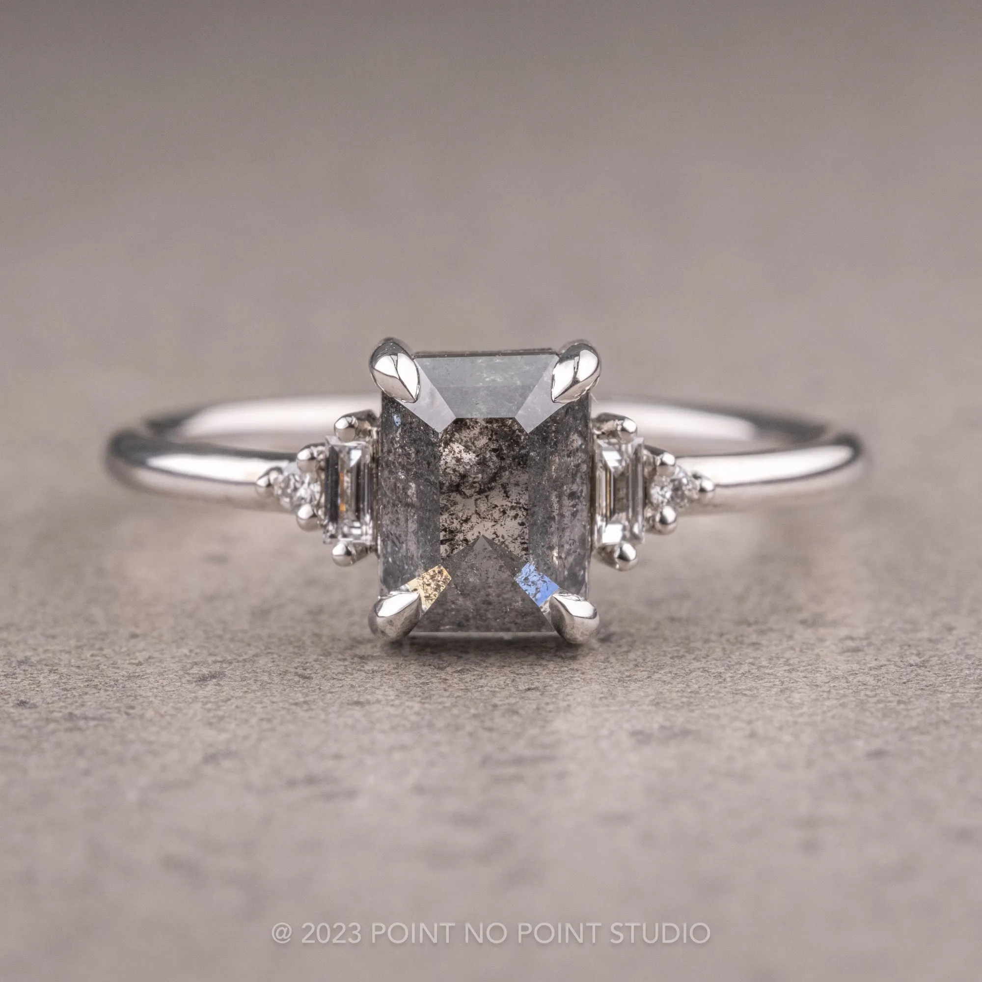 1.27 Carat Black Speckled Asscher Diamond Engagement Ring, Betty Setting, Platinum
