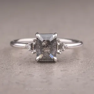 1.27 Carat Black Speckled Asscher Diamond Engagement Ring, Betty Setting, Platinum