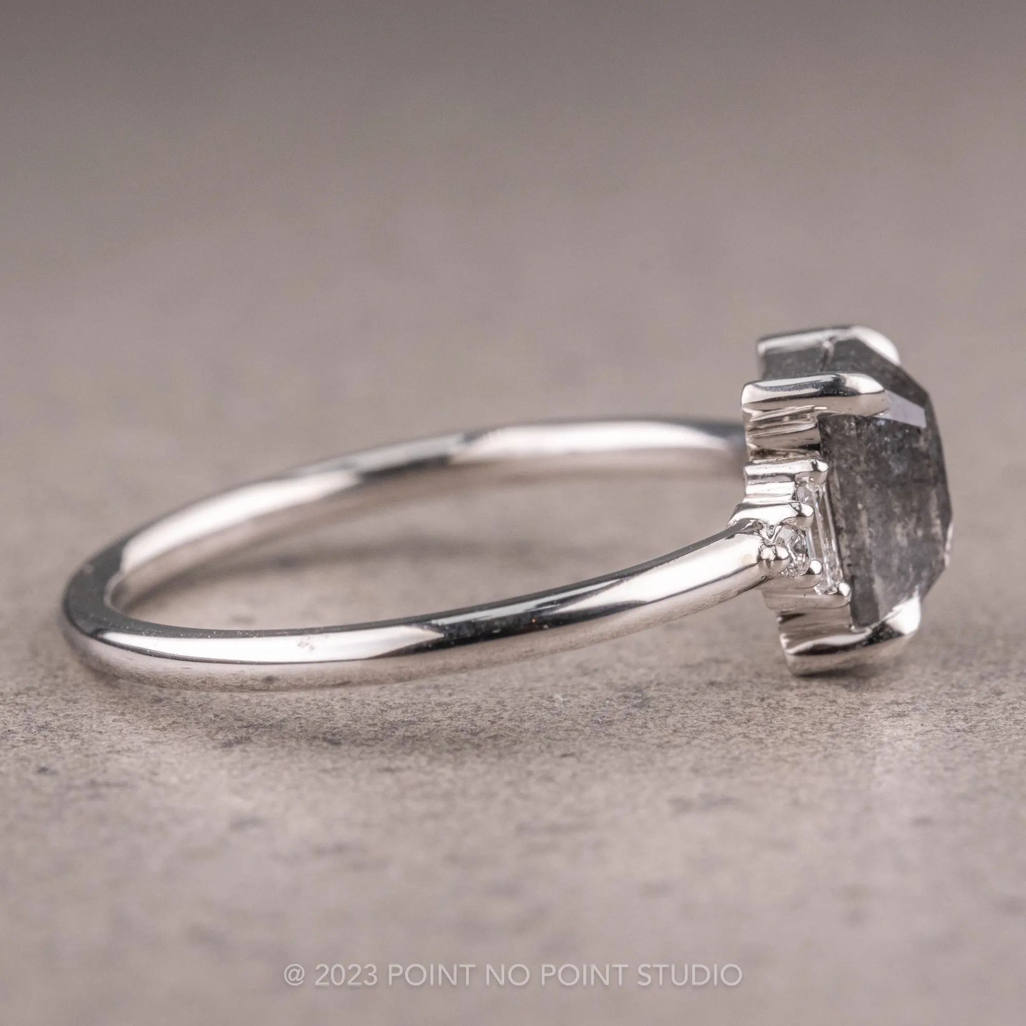 1.27 Carat Black Speckled Asscher Diamond Engagement Ring, Betty Setting, Platinum