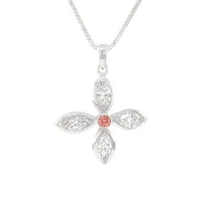 1.28 Carat Marquise & 0.09 Carat Pink Round Diamond Pendant in 14k White Gold